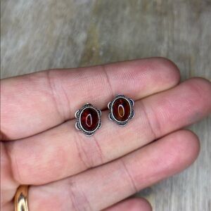 Dainty Amber, Sterling silver Post Back stud Earrings